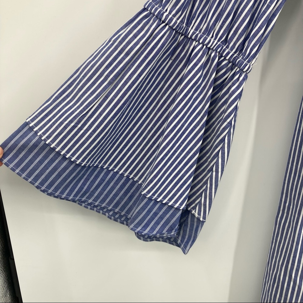 A New Day Pin Stripe Belted Waist Flare Sleeve Wrap Top Dress 1X NEW - Picture 3 of 10